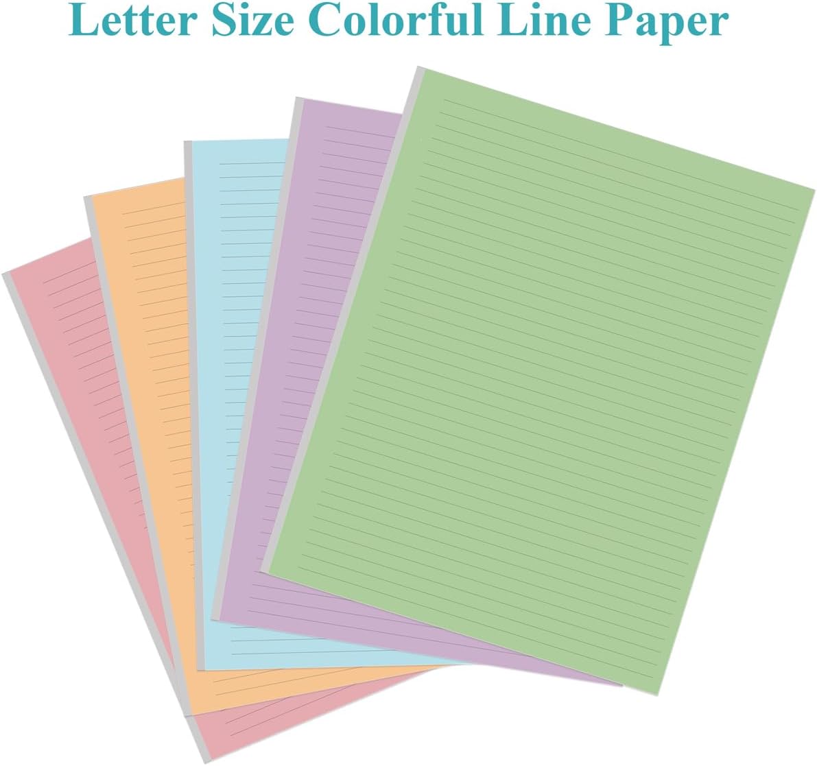 (3-Pack) Colorful Unpunched Lined Paper - 300 Sheets/600 Pages Loose Leaf Paper Line Refills, Per Color 60 Sheets, 8.5" x 11"