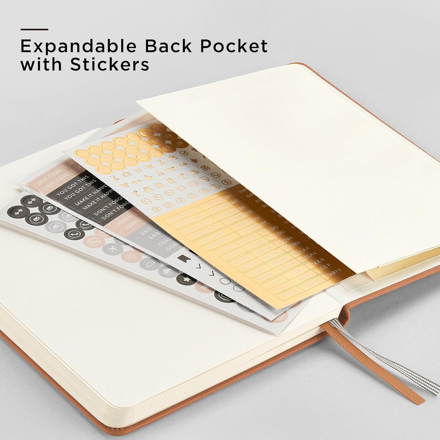 &And Per Se Dotted Journal Notebook, A5 Hardcover Leather Journal, 160 Pages 100 gsm Thick Dotted Paper,3 Sheets of Stickers Included - 5.7'' x 8''(Light Brown)