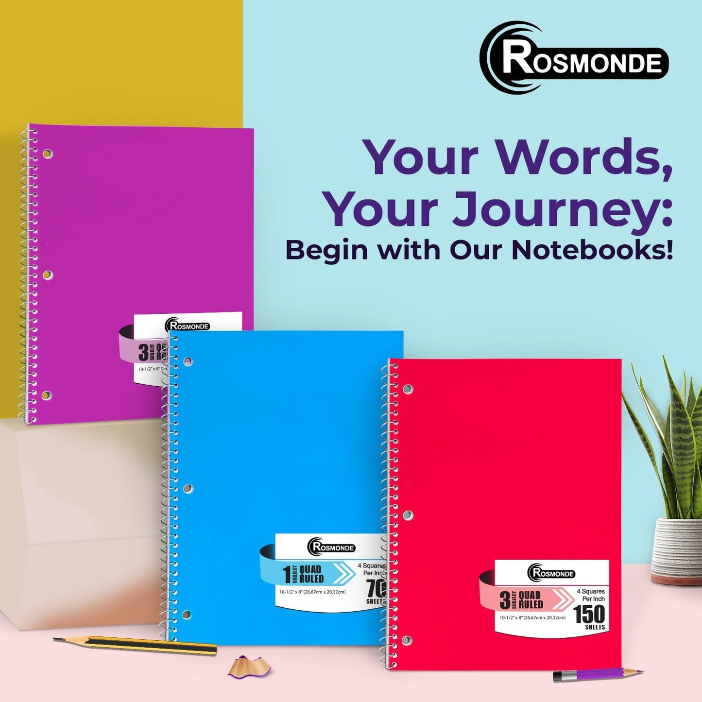 1 Subject Graph Paper Spiral Notebook, 12 Pack, 70 Sheets (140 Pages), 8 x 10-1/2" Bulk 4x4 Spiral Bound Grid Notebooks, 3 Hole Punched Single Subject Quad Ruled Spiral Notebooks for School