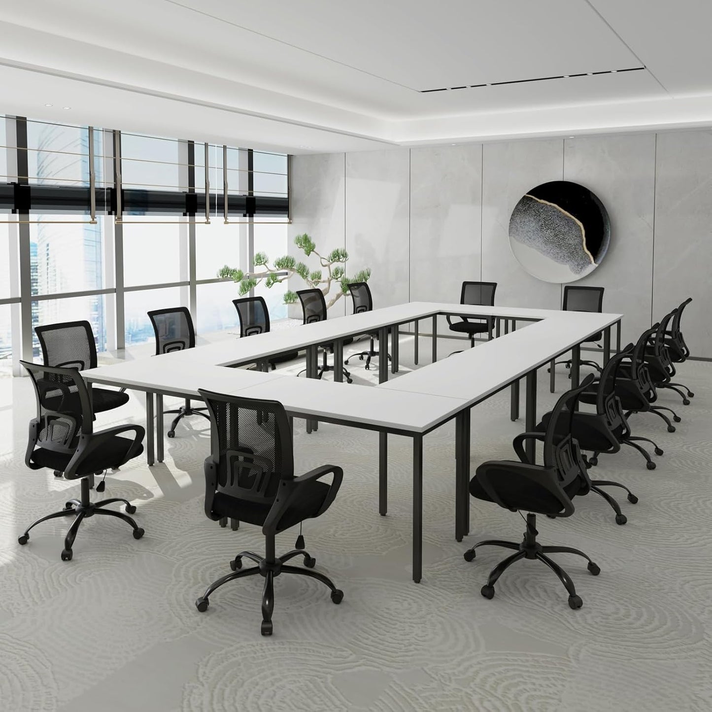 Bonzy Home Conference Tables 20ft Office Computer Desk for Meeting Room Study Writing Printer Podcast Table for 24 People Modern White 10PCS 236.2"x47.2"x29.5"