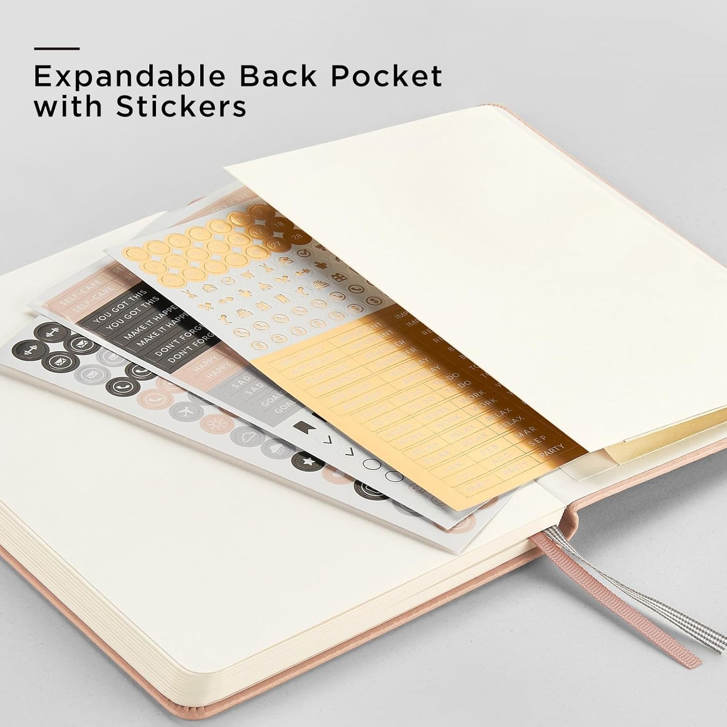 &And Per Se Dotted Journal Notebook, A5 Hardcover Leather Bullet Dotted Journal, 160 Pages 100 gsm Thick Dotted Paper,3 Sheets of Stickers Included - 5.7'' x 8''(Apricot)