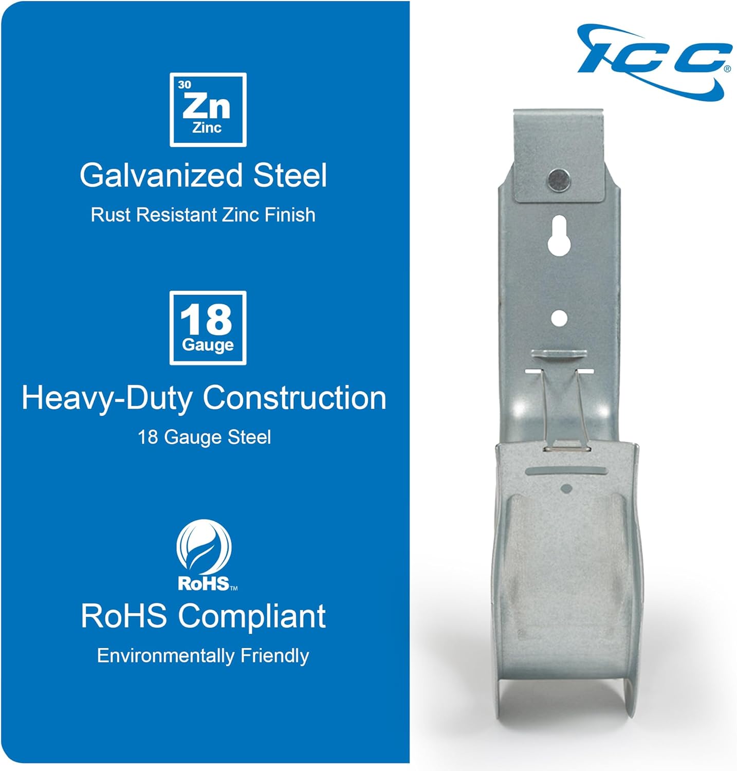 ICC Ceiling Mount J Hook 4” with Retainer Clip - Galvanized Steel Cable Management Hooks for Hanging Cable - Rust-Resistant, EIA and TIA Compliant - 4 Inch 25 Pack