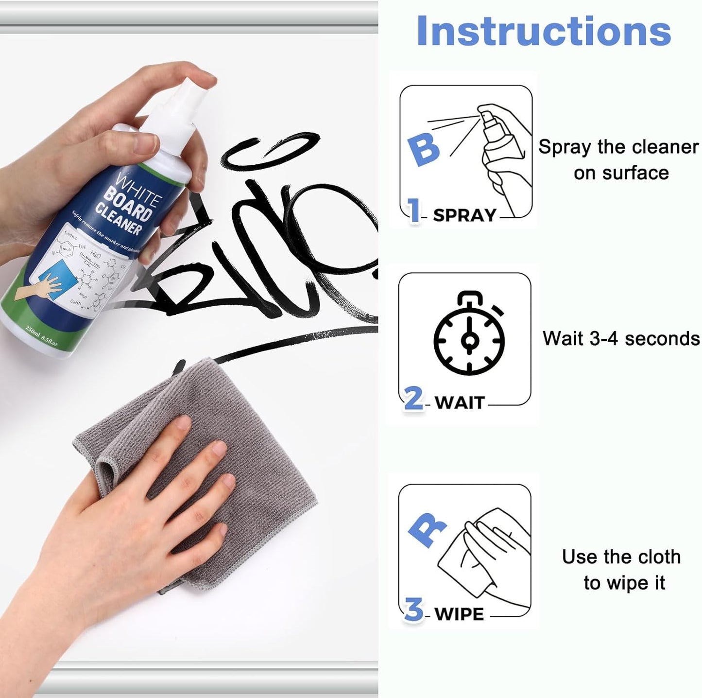 10 Pack Whiteboard Cleaner Spray 8.5oz Dry Erase Board Cleaner with 6 Cloths Non Toxic Dry Erase Cleaner Removes Stubborn Marks from Whiteboards