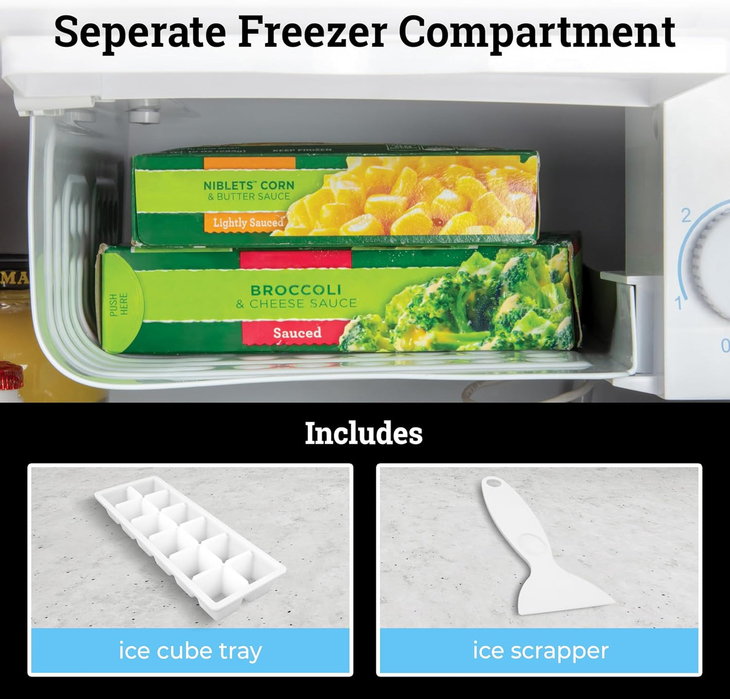 Igloo 1.6 Cu.Ft. Compact Refrigerator - Adjustable Thermostat, Glass Shelves, Includes Scraper, Ice Cube Freezer Drip Tray - White
