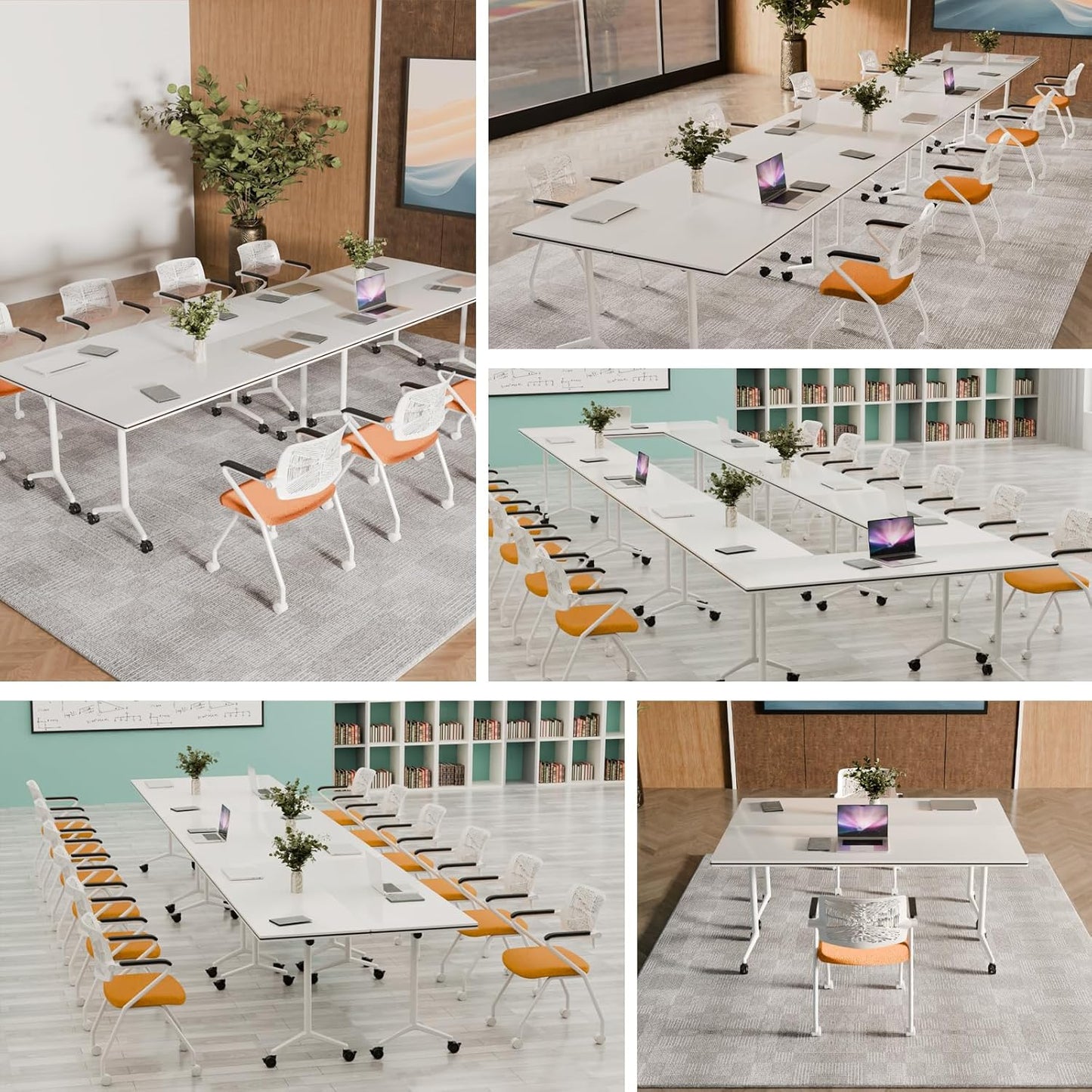 Conference Table, Folding Conference Tables for 2-20 People, Modern Conference Room Table with Wheels, Super Sturdy Large Rectangle Mobile Meeting Seminar Tables for Office (4PCS 55.1in)