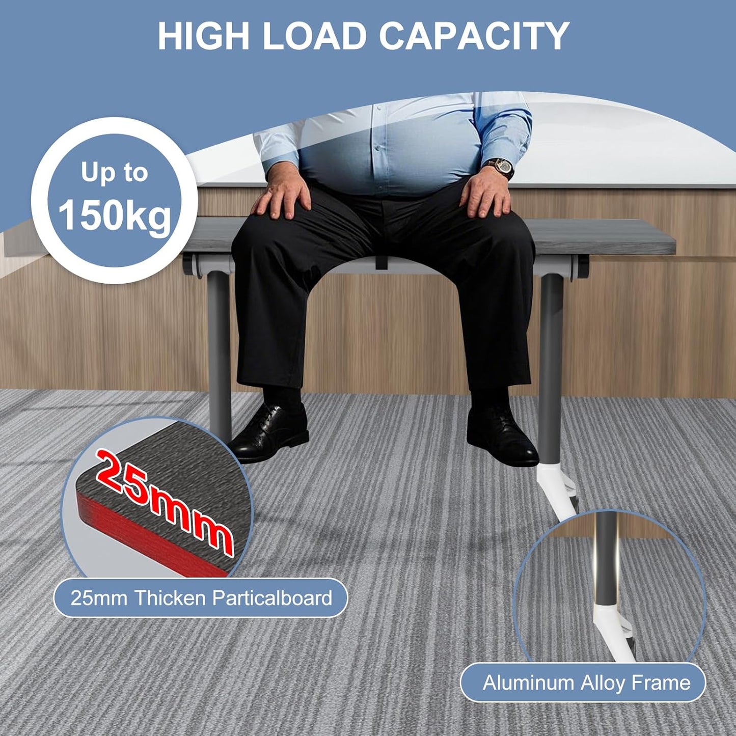 Folding Conference Table, Mobile Training Table for Office Conference, Modern Modular Rectangular Work Desk Meeting Seminar Work Tables with Caster Wheels, Large Breakroom Tables (6Pack L55.1in)