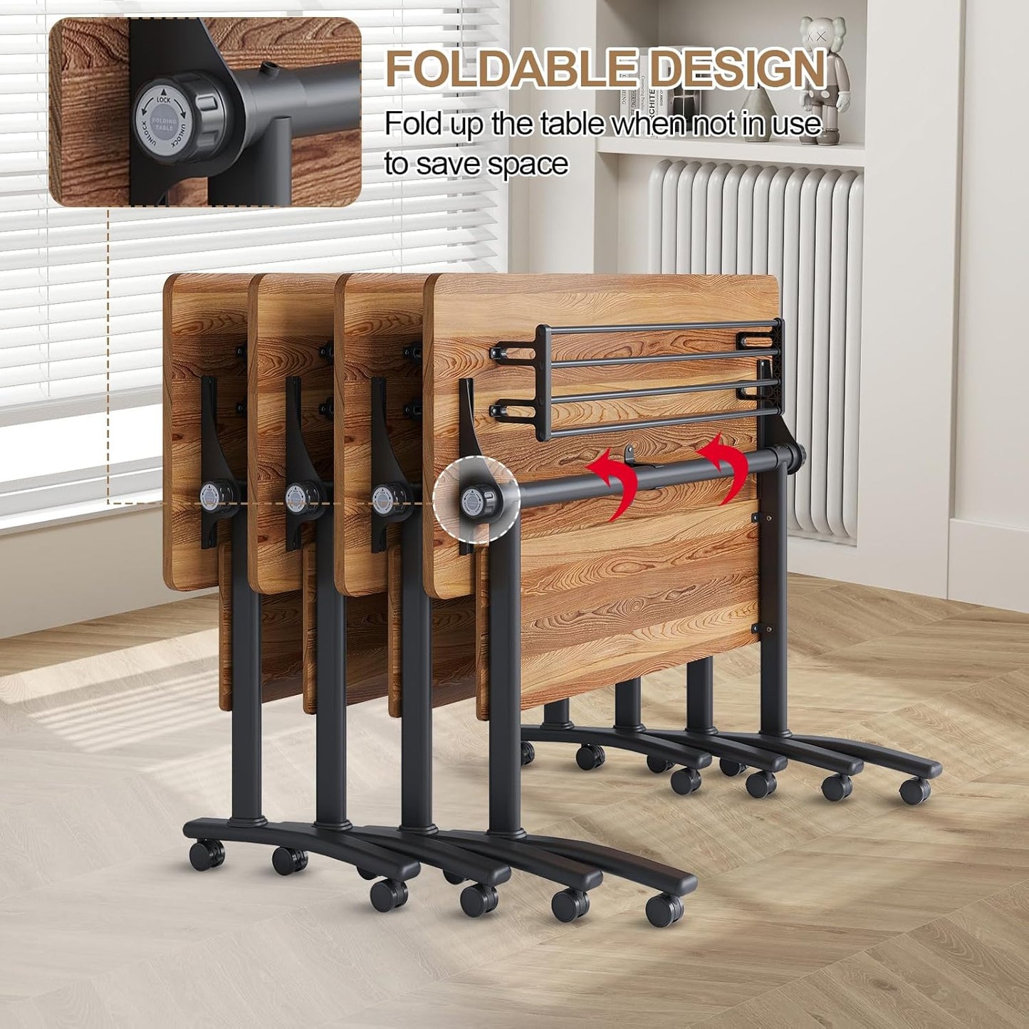 Conference Room Table with Flip-Top Design for Dynamic Meetings, Business Table Computer Desk with Heavy-Duty Frame,Foldable Seminar Meeting Tables for Home Office (2, C, 70.8IN)