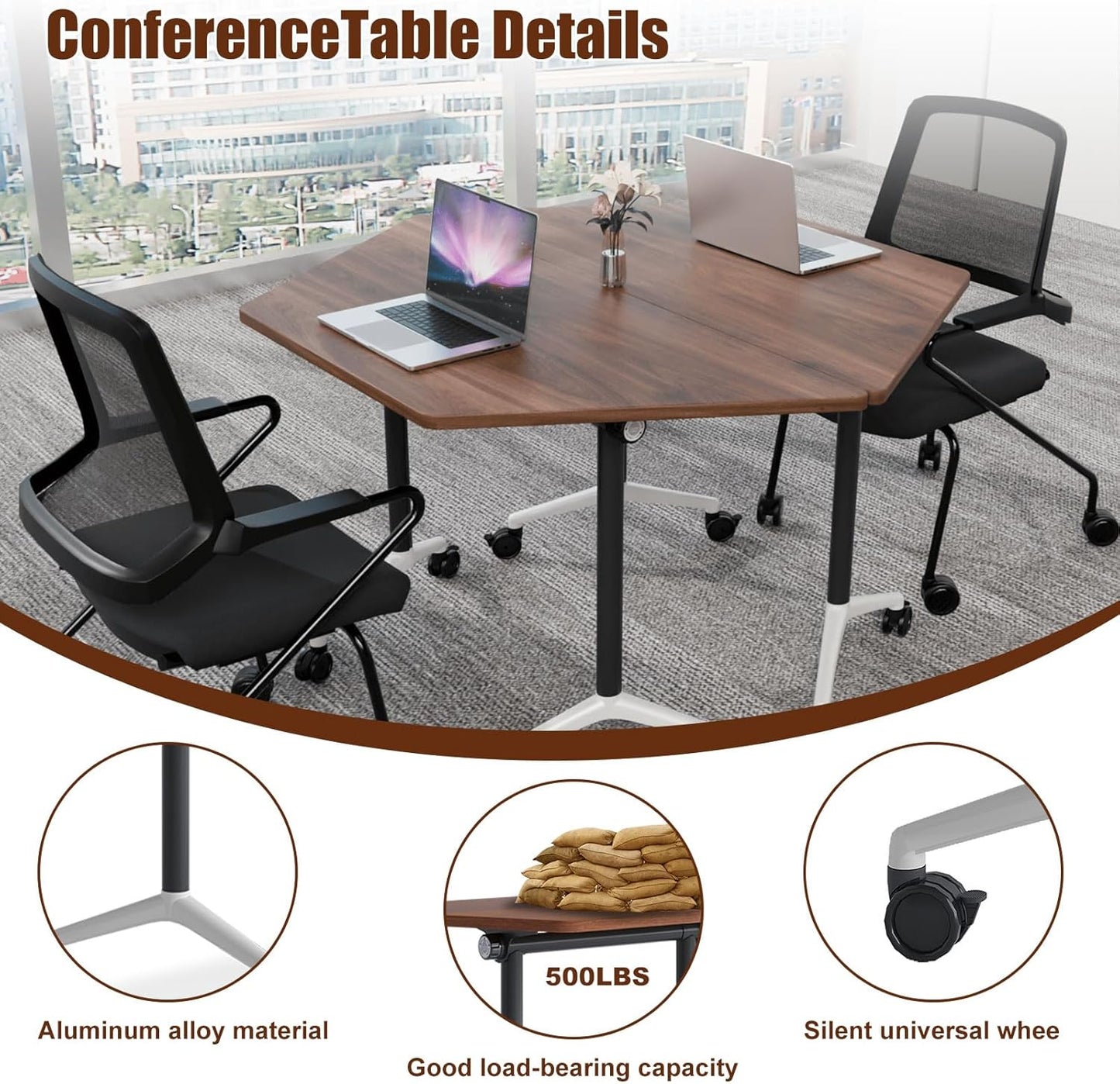 Conference Table, Folding Conference Desk Modern White, Seminar Table with Wheels, 2-10 People for Office, Meeting Break Room (4, 1915TXH, 47IN)