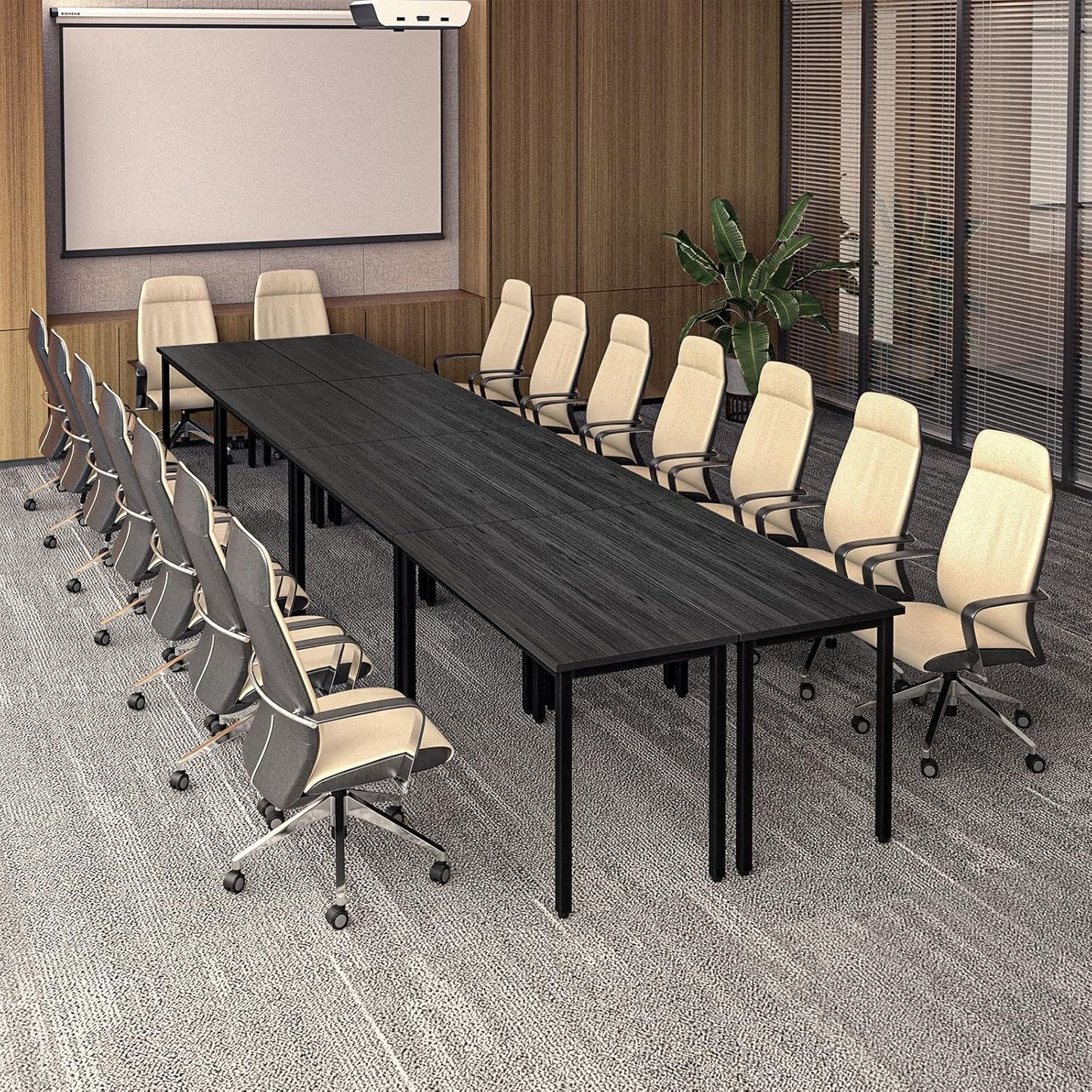 Bonzy Home Conference Tables 18ft Office Computer Desk for Meeting Room Study Writing Printer Table Meeting Seminar Table for 20 People Modern Black 8PCS (220.4"x47.2"x29.5", Black)