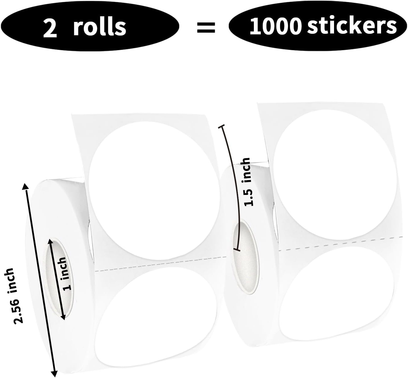 1.5 Inch White Round Thermal Sticker Labels, Self-Adhesive Circle Direct Thermal Labels, Multi-Purpose Roll Sticker Labels for DIY Logo Design with Perforation Line（ 500 Labels，2 Rolls）