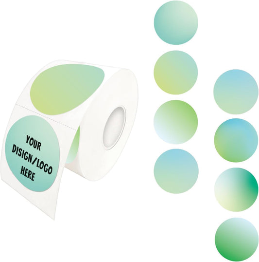 1.5 Inch Green Round Thermal Sticker Labels, Self-Adhesive Circle Direct Thermal Labels, Multi-Purpose Roll Sticker Labels for DIY Logo Design with Perforation Line（ 500 Labels，1 Roll）