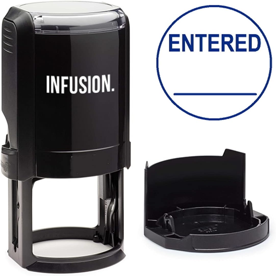 Infusion Custom Text Round Self-Inking Rubber Stamp (1-5/8" Diameter) - 1 Line of Text with Initial Line and Border