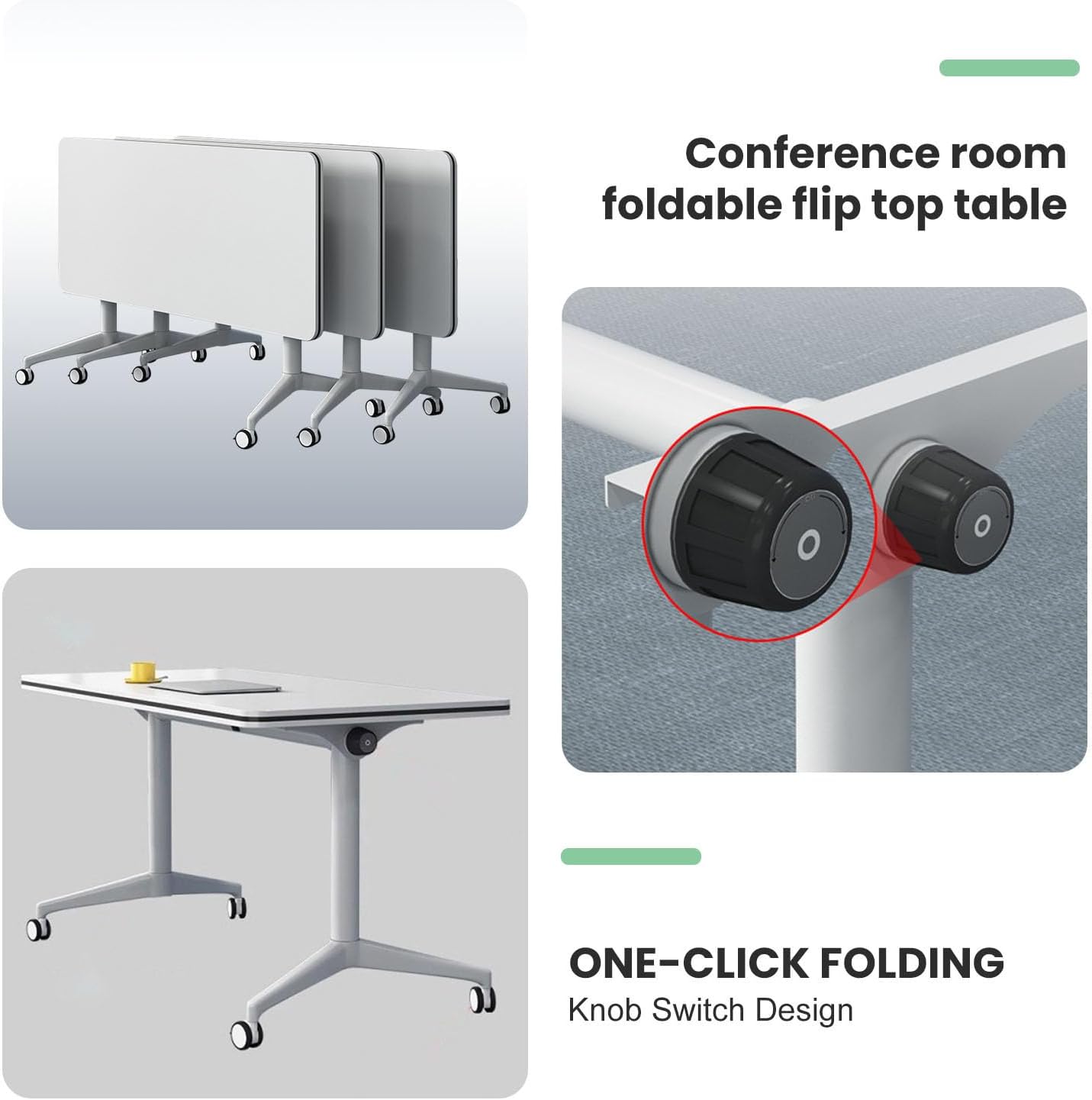 Conference Table,Folding Conference Room Tables Portable Rolling Conference Training Table with Silent Wheels,Mobile Meetings Flip Top Tables for Offices Classrooms Meeting Room (4Pack 61in)
