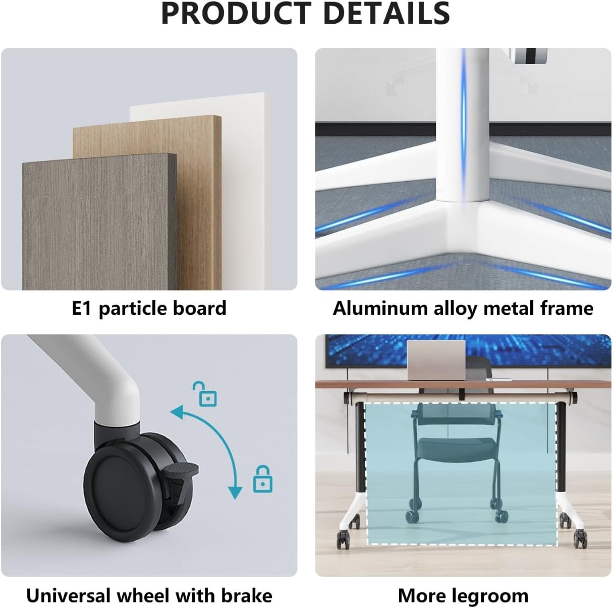 Conference Room Table, Folding Conference Tables,Thicken Grey Tabletop,Flip Top Wooden Seminar Meeting Room Table for Conference Room Offices (4, Black, 70.8”)