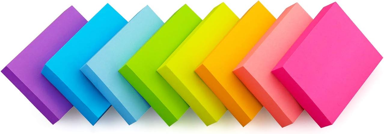 (16 Pads) 8 Pads 3x3 Sticky Notes and 8 Pads 1.5x2 Sticky Notes 8 Bright Multi Colors Self-Stick Notes 90 Sheet/Pad
