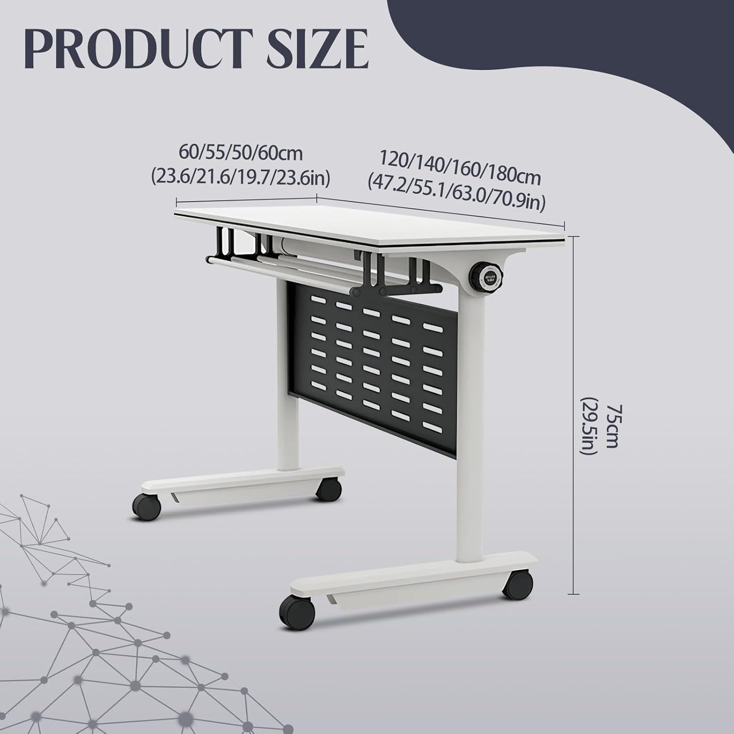 6Pack Conference Room Table, Folding Conference Table for Office Classroom, Mobile Training Tables with Casters Silent Wheels, Large Rectangular Convertible Modular Seminar Tables (L63in)