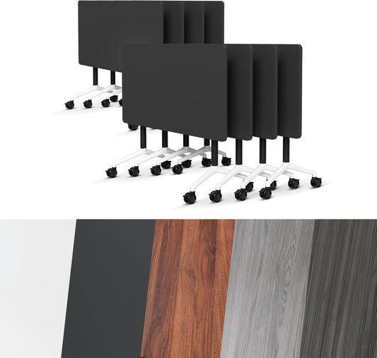 Conference Room Table, Folding Conference Tables,Thicken Grey Tabletop,Flip Top Wooden Seminar Meeting Room Table for Conference Room Offices (4, Black, 70.8”)