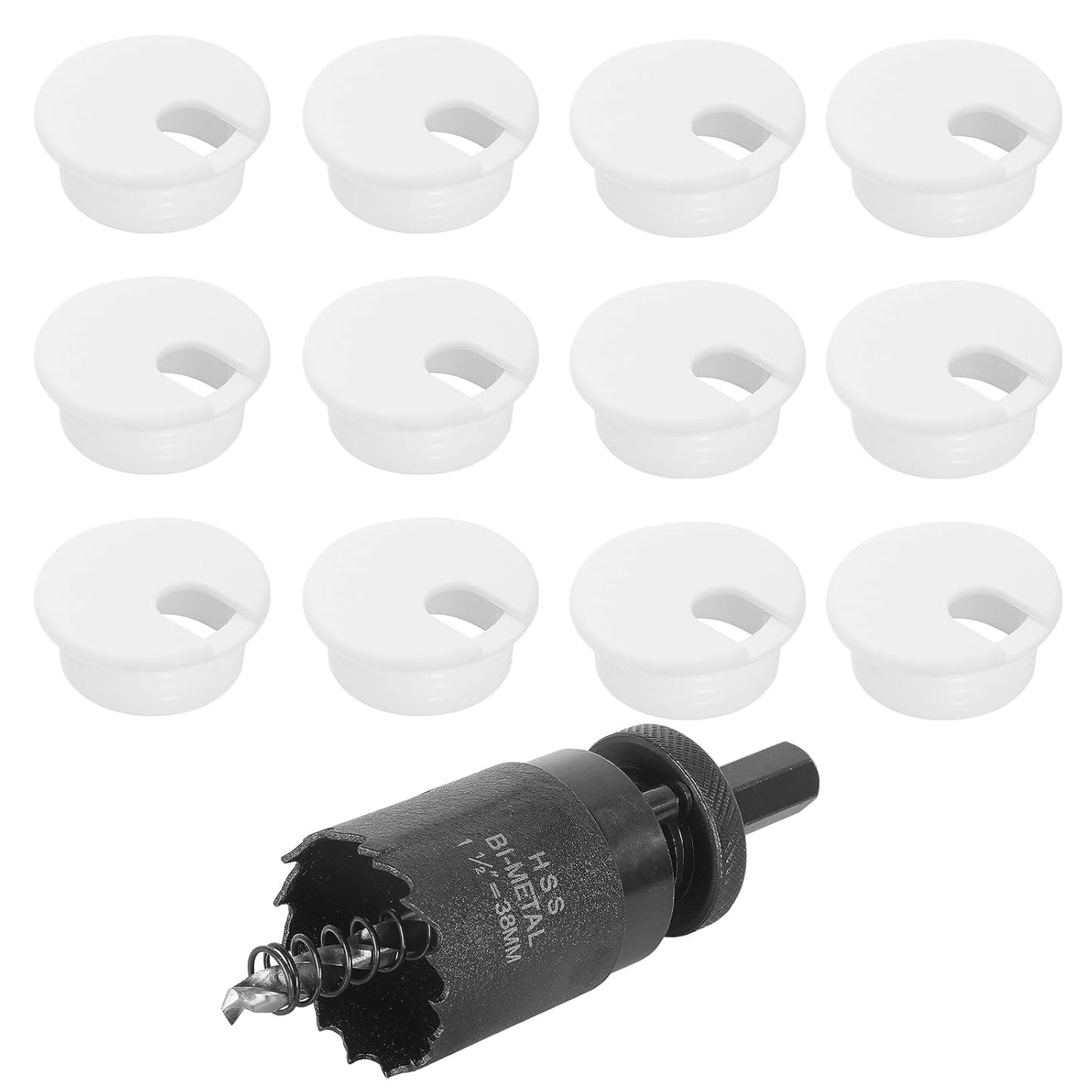 1-1/2" White Desk Grommet with Bi-Metal Hole Saw, JTemgle Plastic Cable Hole Cover Computer Table Cord Wire Organizer Caps, Desktop Cord Management for Home Office TV Stands Tabletops, 13 Pieces