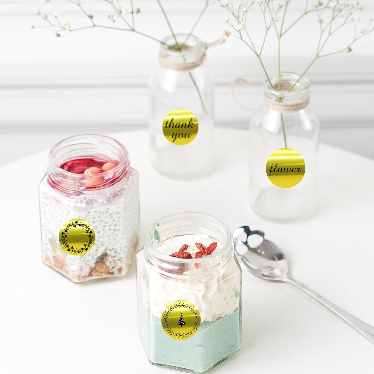 1 Inch Round Thermal Labels, Self-Adhesive Circle Direct Thermal Stickers, Multi-Purpose Roll Label (1000 PCS，Gold)