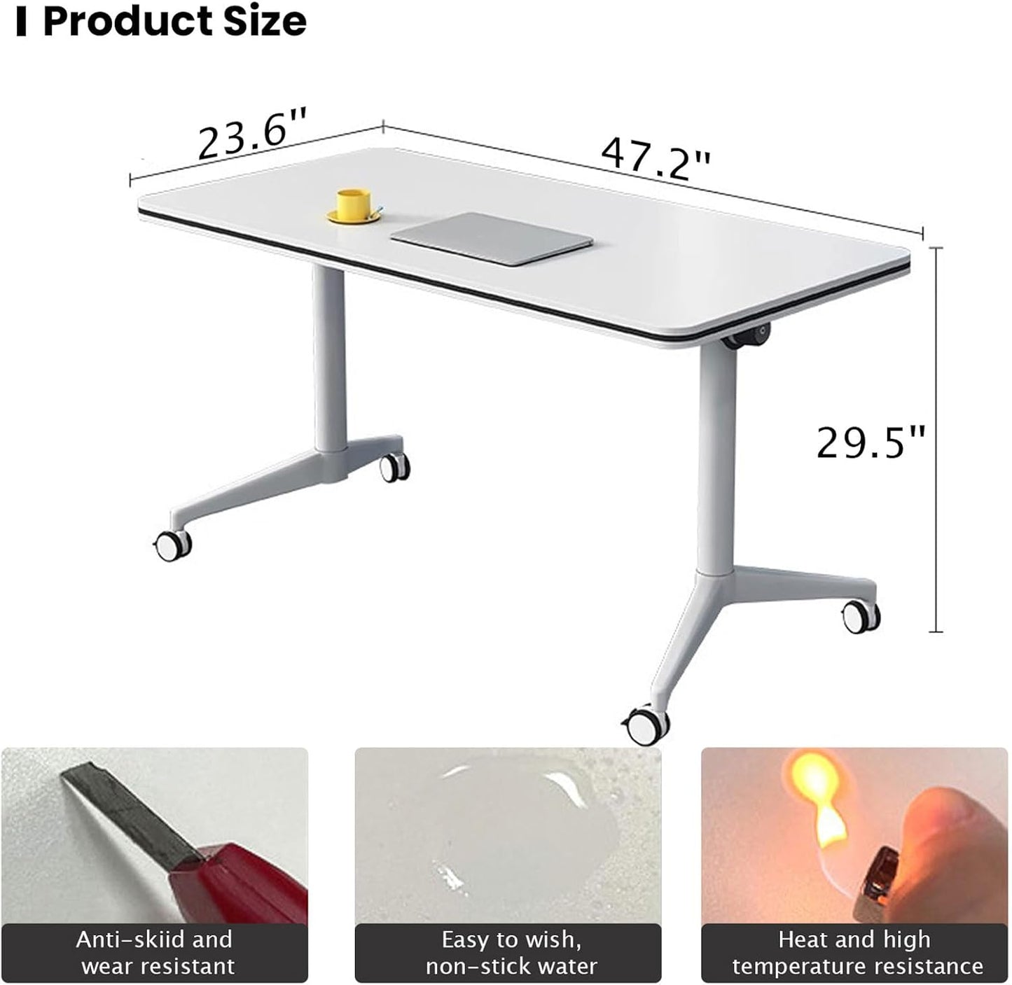 Conference Table Folding Conference Table, Modern Conference Room Table White Meeting Table Flip Top Large Mobile Training Tables, Mobile Training Seminar Tables for Office Classroom (6pack 47.2in)