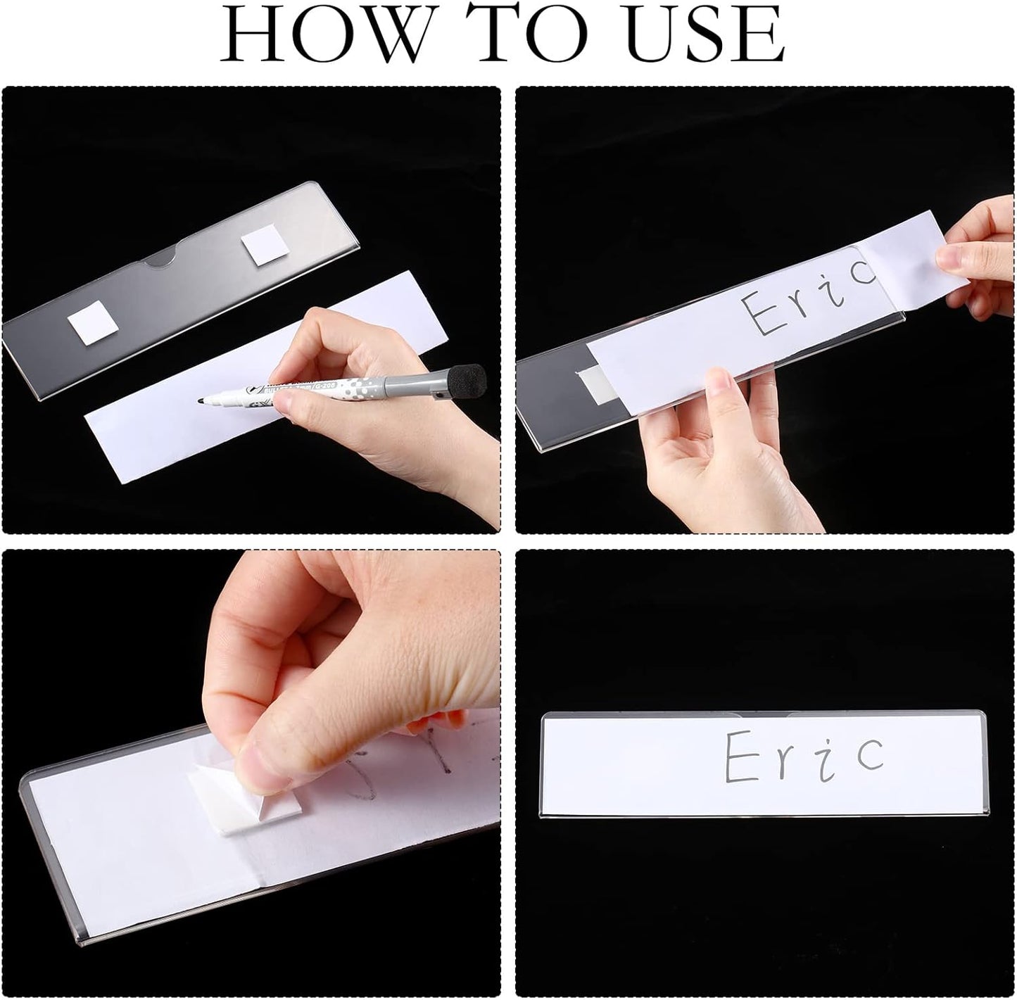 15 Pack Acrylic Wall Name Plate Holder with Adhesive Tapes 2 x 8 Inch Clear Holder Frame Acrylic Sign Name Plates for Cubicles Door Office Home Classroom Display