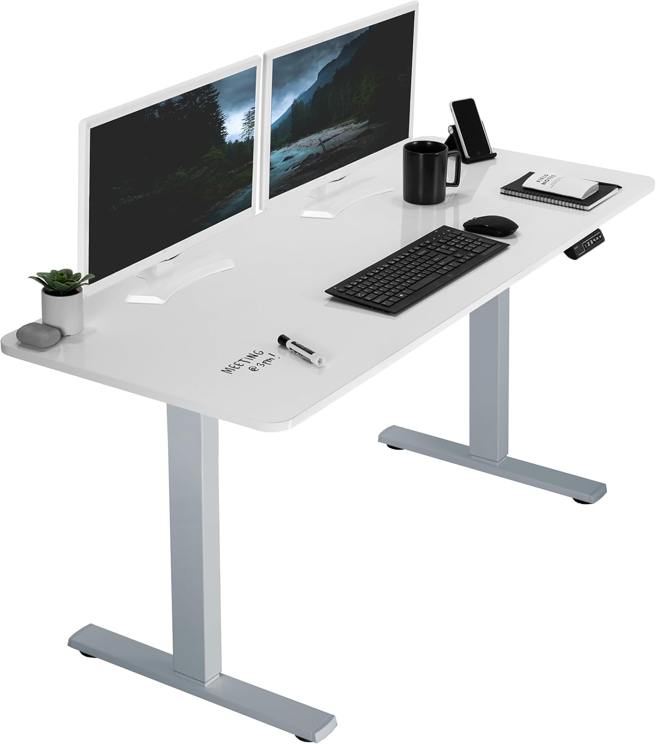VIVO Electric Dry Erase 60 x 24 in Standing Desk, Memory Height Adjustment, 1B Series, Whiteboard Top Gray Frame, DESK-KIT-1G6WE