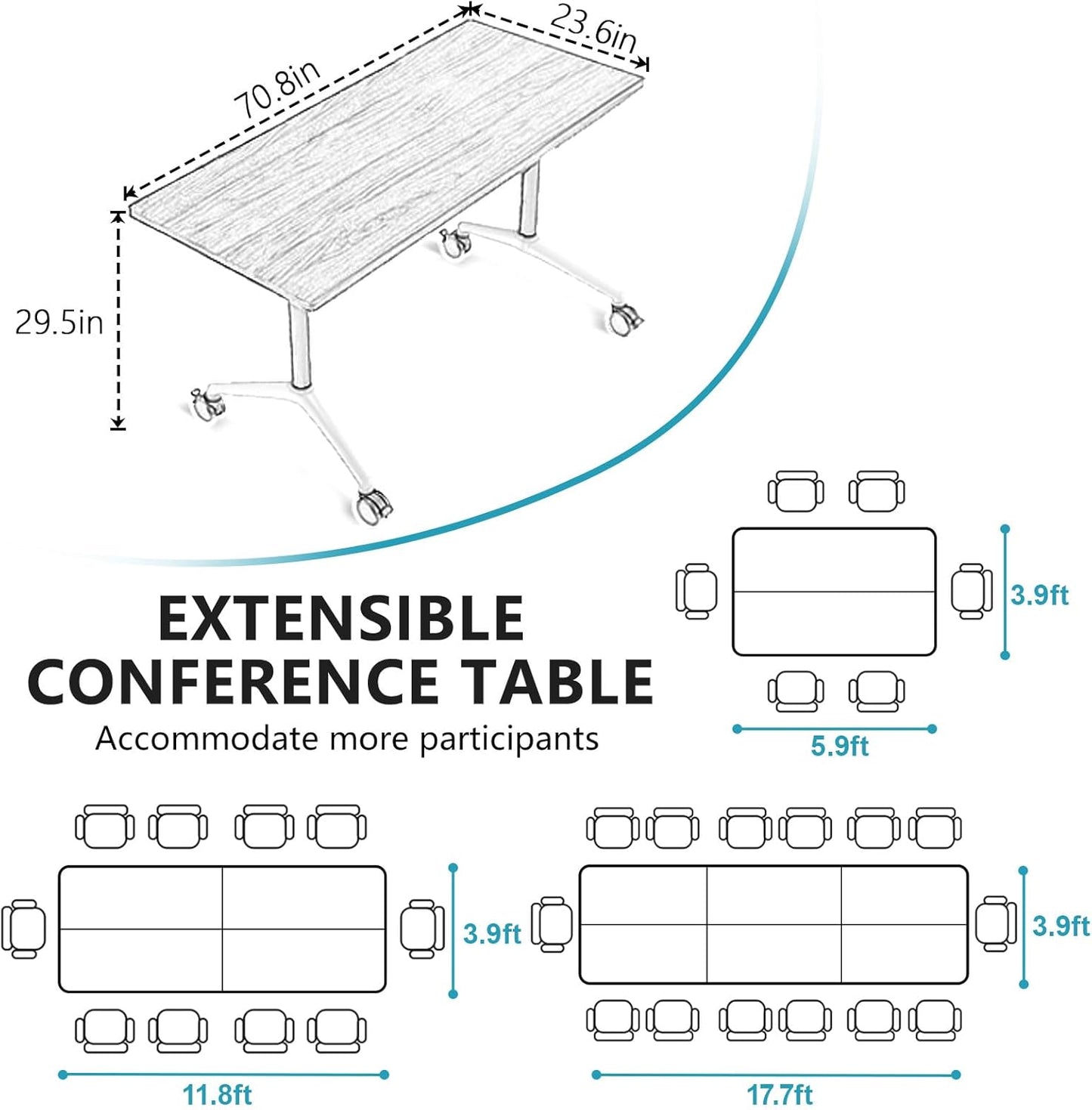 Conference Room Table, Folding Conference Tables,Thicken Grey Tabletop,Flip Top Wooden Seminar Meeting Room Table for Conference Room Offices (8, Walnut, 70.8”)