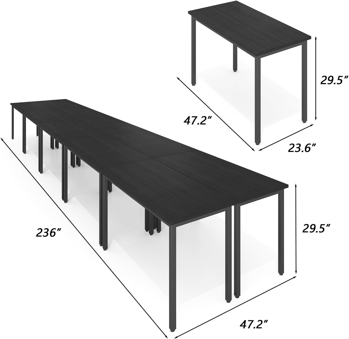 Bonzy Home Conference Tables 20ft Office Computer Desk for Meeting Room Study Writing Printer Podcast Table for 24 People Modern Black 10PCS 236.2"x47.2"x29.5"