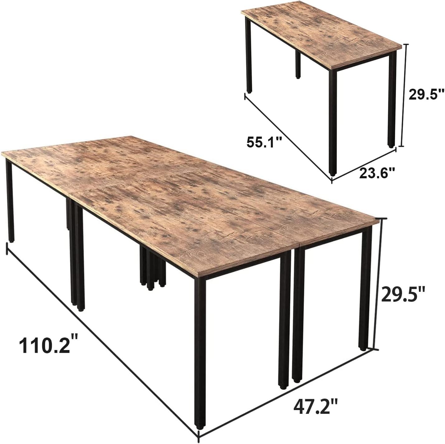 Bonzy Home Conference Tables 9ft Office Computer Desk for Meeting Room Study Writing Printer Podcast Table Save Space Design for 10 People Rustic Vintage Brown 4PCS 110.2"x47.2"x29.5",Brown