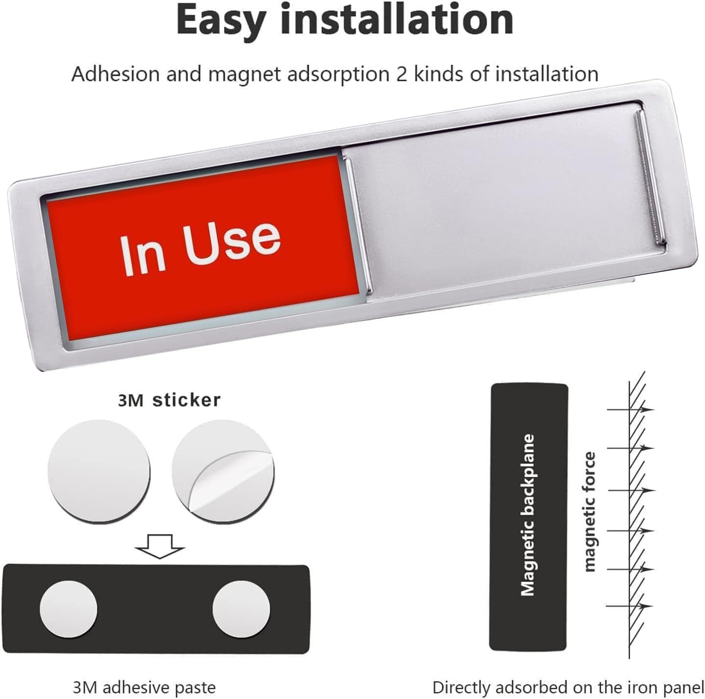 In Use or Available Sign, Magnetic Privacy Occupied Vacant Door indicator for Bathroom/Restroom/Office/Meeting Room, Durable Plastic (Silver), 7'' x 2''