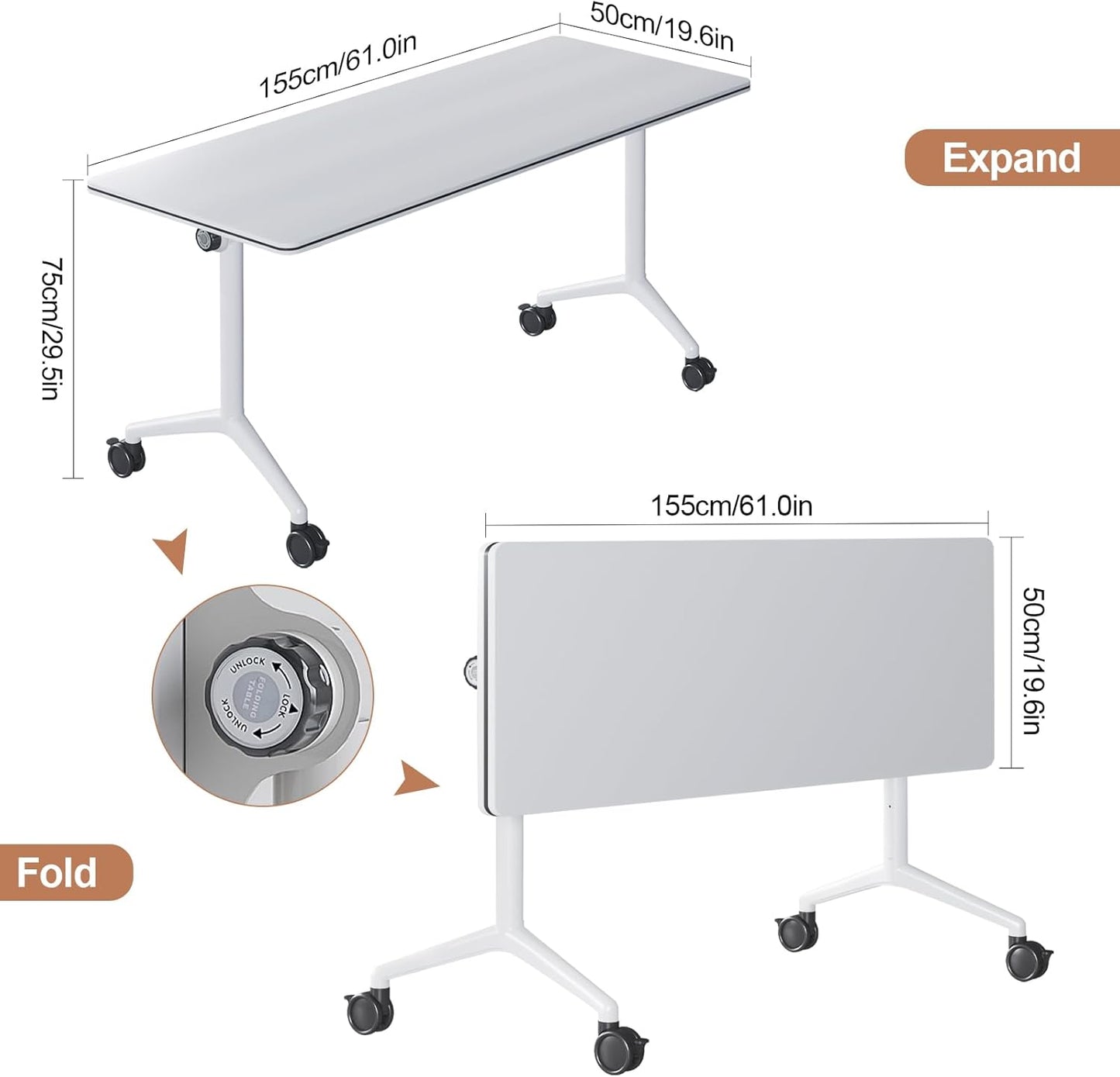 Conference Table, Folding Conference Tables for 2-20 People, Modern Conference Room Table with Wheels, Super Sturdy Large Rectangle Mobile Meeting Seminar Tables for Office (8PCS 61.0in)