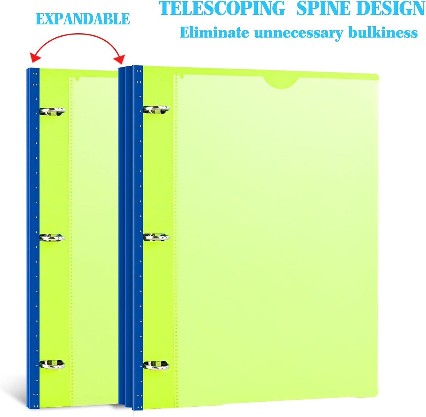 INFUN 1 Inch Telescoping 3 Ring Binder - 4PCS, Flexible Round Binder with Customizable Front Cover and Clear Catalog Pocket, 1 Inch Rings, 225 Sheet Capacity- Green, Red, Orange, Blue