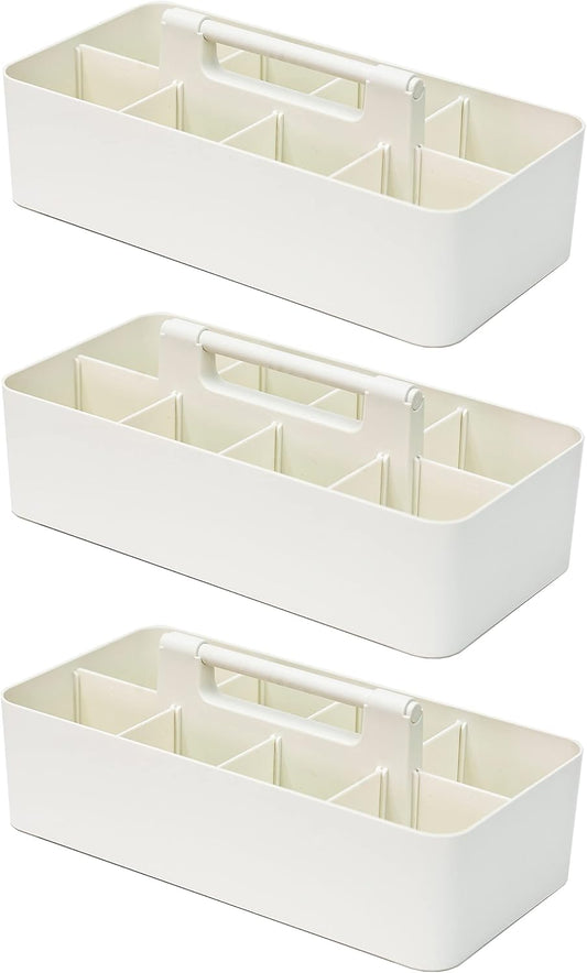 -Large Portable Caddy, DIY Dividers, 8 Compartments, Bathroom Organizer,Portable Basket with Handle Storage Organizer Modern Made in USA (3 PACK, Ivory)