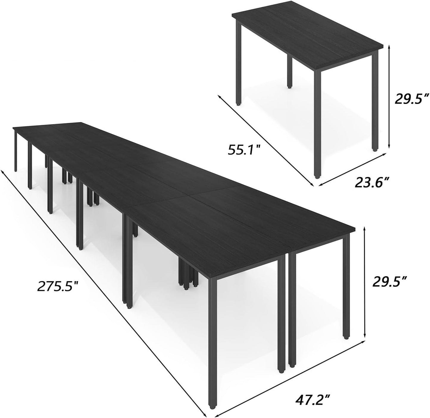Bonzy Home Conference Tables 23ft Office Computer Desk for Meeting Room Study Writing Printer Podcast Table for 24 People Modern Black 10PCS 275.5"x47.2"x29.5"