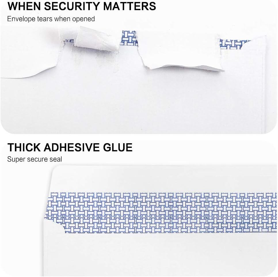 #8 Double Window Security Check Envelopes, No.8 Double Window Bussiness Envelopes Designed for QuickBooks Checks - Computer Printed Checks - 3 5/8 X 8 11/16 (NOT for INVOICES) - 24 LB - 500 PACK
