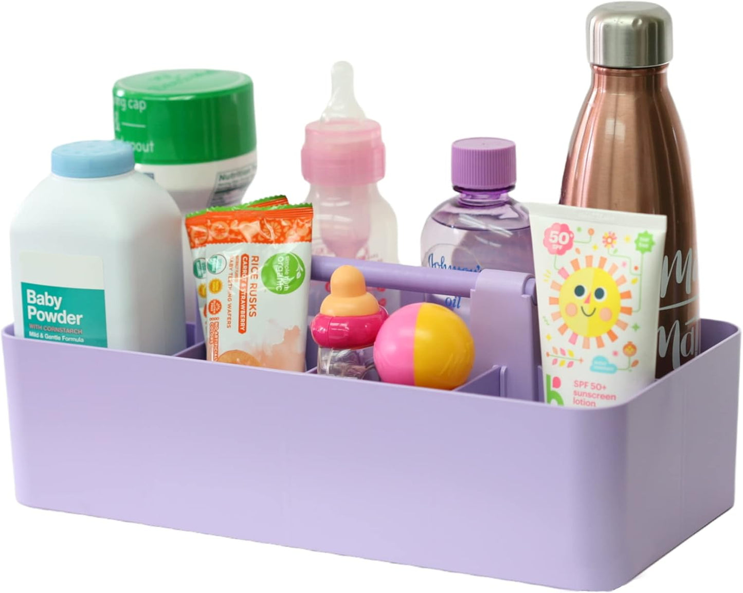 -Large Portable Caddy, DIY Dividers, 8 Compartments, School Office Supplies Home Business Basket with Handle Storage Modern Made in USA (3 PACK, Lavender)