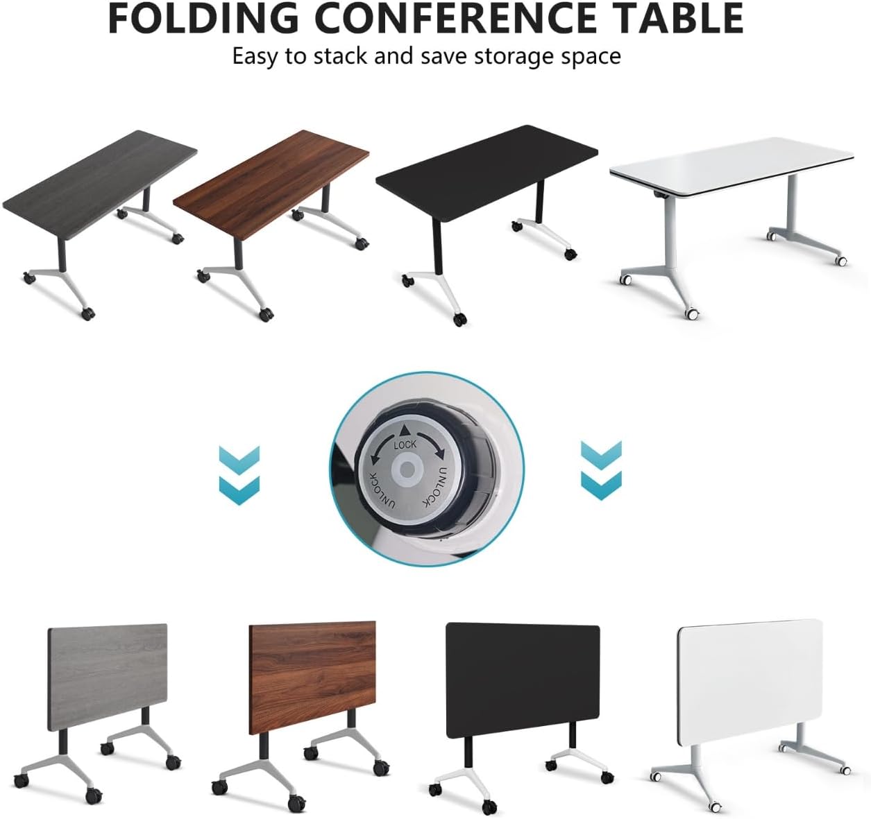 Conference Room Table, Folding Conference Tables,Thicken Grey Tabletop,Flip Top Wooden Seminar Meeting Room Table for Conference Room Offices (2, Black+White, 70.8”)