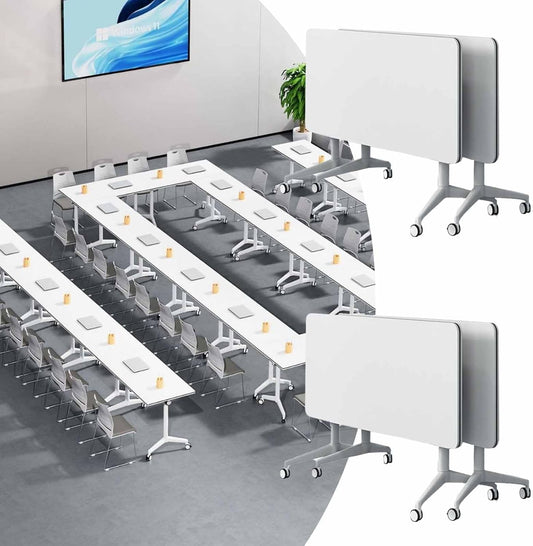 Folding Conference Room Table, Modern Mobile Training Table with Wheels, White Foldable Seminar Meeting Tables for Office Corporations (4pack 63in)