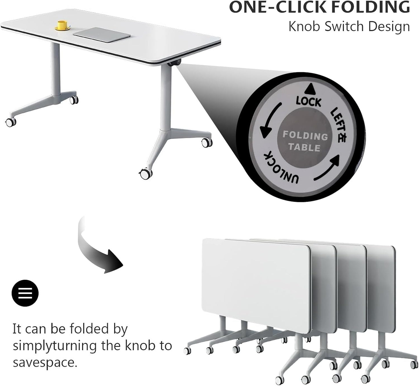 Conference Table Folding Conference Table, Modern Conference Room Table White Meeting Table Flip Top Large Mobile Training Table, Mobile Training Seminar Table for Office Classroom (6pack 70.8in)