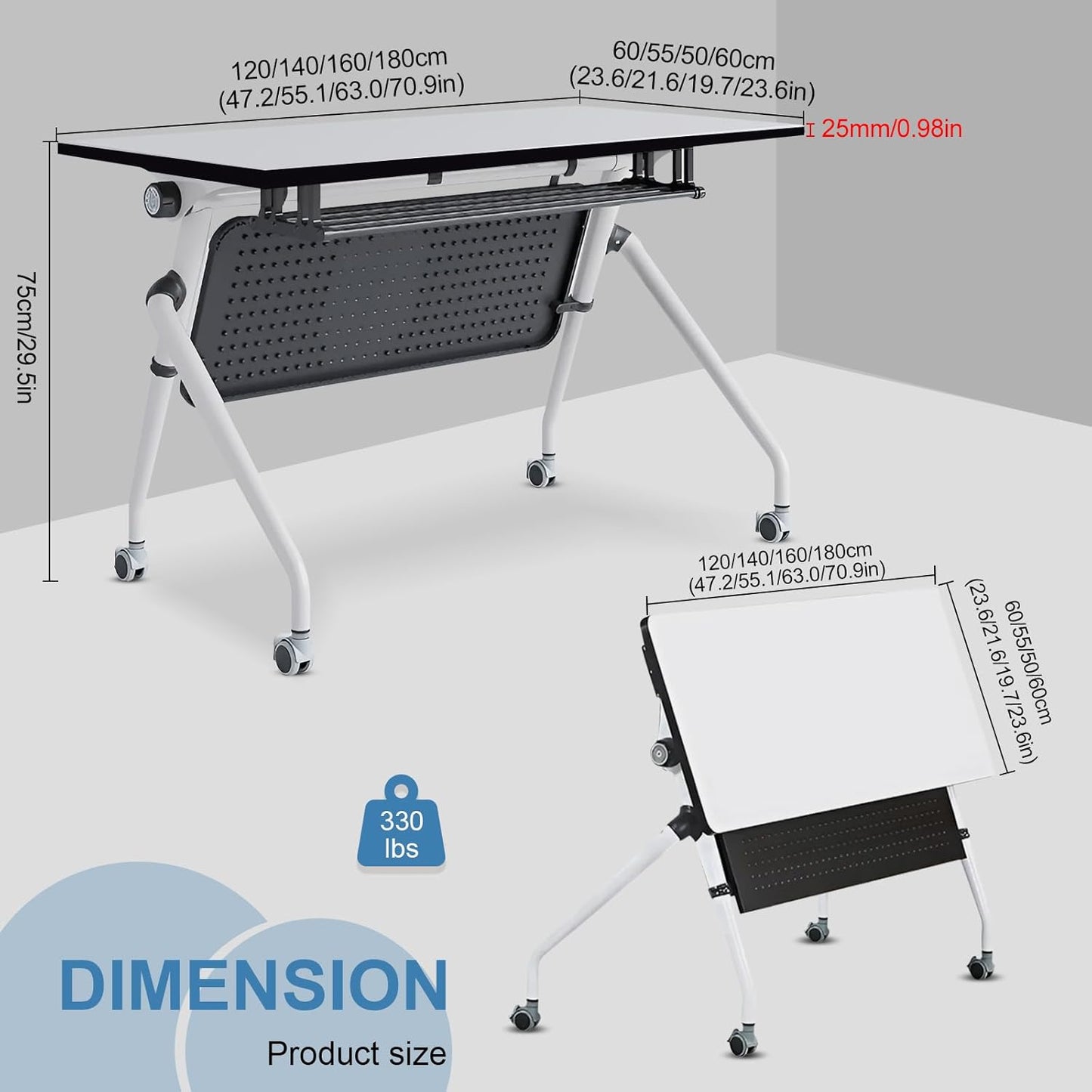 Conference Table, Folding Conference Room Tables, Mobile Training Tables with Silent Wheels, Large Rectangular Modular Seminar Table Office Computer Desks for Classroom White (6Pack L70.9in)