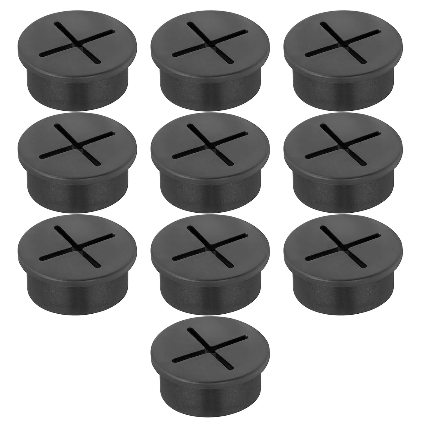 1" Black Desk Grommet, JTemgle Flexible Cable Grommet Cross Rubber Cable Hole Cover Wire Organizer Caps Desktop Cord Management for Home Office TV Stands Tabletops, 10 Pieces