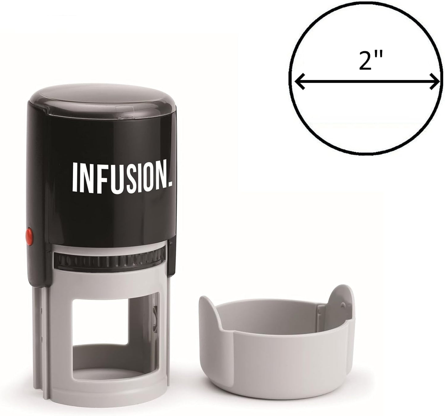 Infusion Custom Text Round Self-Inking Rubber Stamp (2" Diameter) - 1 Line of Rounded Text with Initial Line and Border