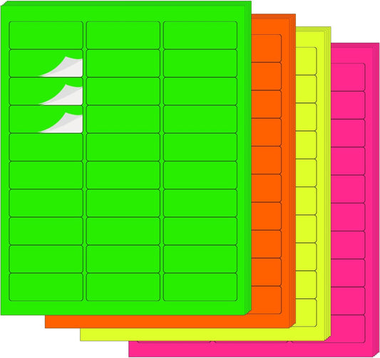 1" x 2-5/8" Colored Labels Stickers, Fluorescent Bright Moving Labels for Laser/Inkjet Printer Permanent Adhesive- 600 Pcs