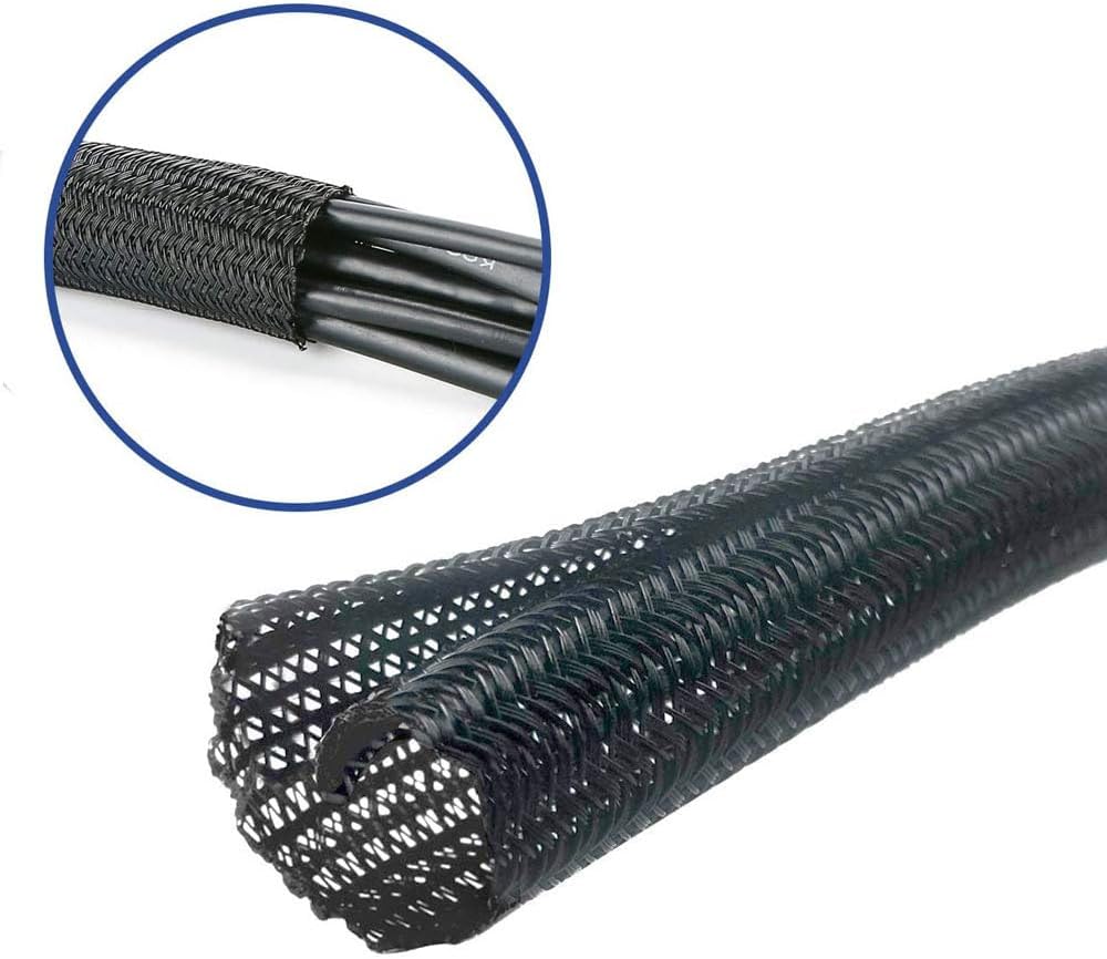 1/4" x 50ft Black Cable Sleeve Cover - Pet-Proof Cord Management System for Home Office Desk, Durable Wire Organizer Protector from Dog Cat Chewing, Flexible Cable Hider (Black)