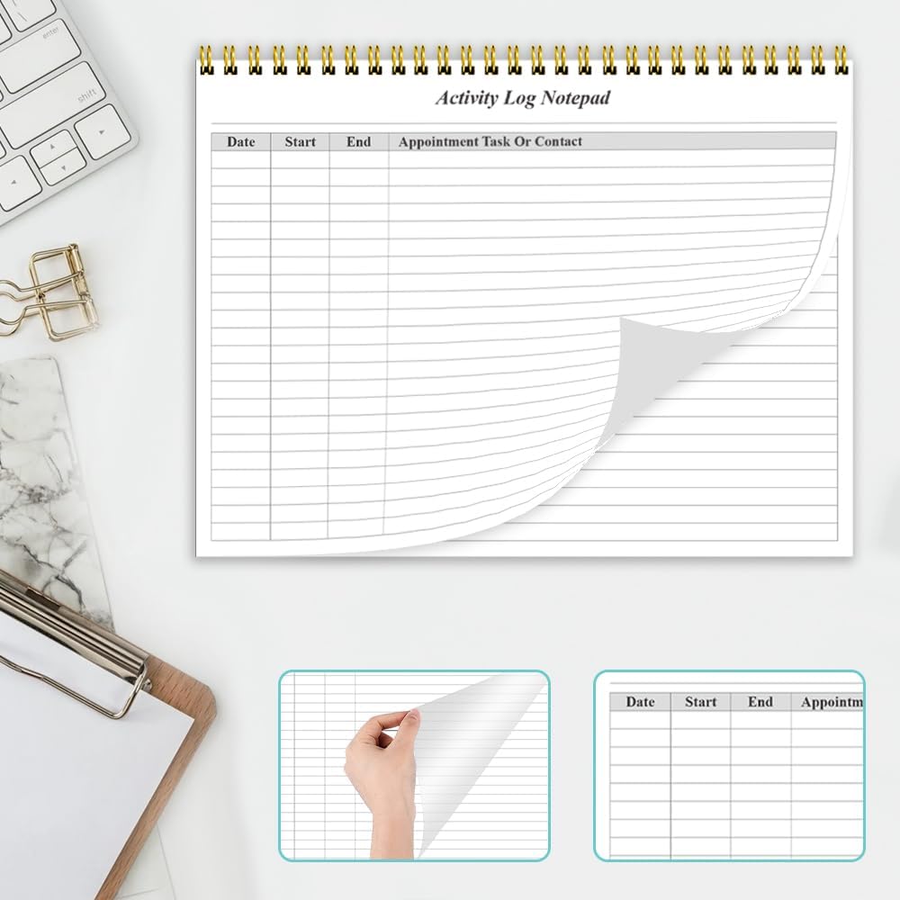 (2-Pack) Activity Log Notepad - Spiral Activity Log Book for Business Work, Undated Weekly To Do List Notepad, Organized Time Spending, Appointment or Contact, Total in 104 Sheets, 100gsm Paper, 8.5" x 11"
