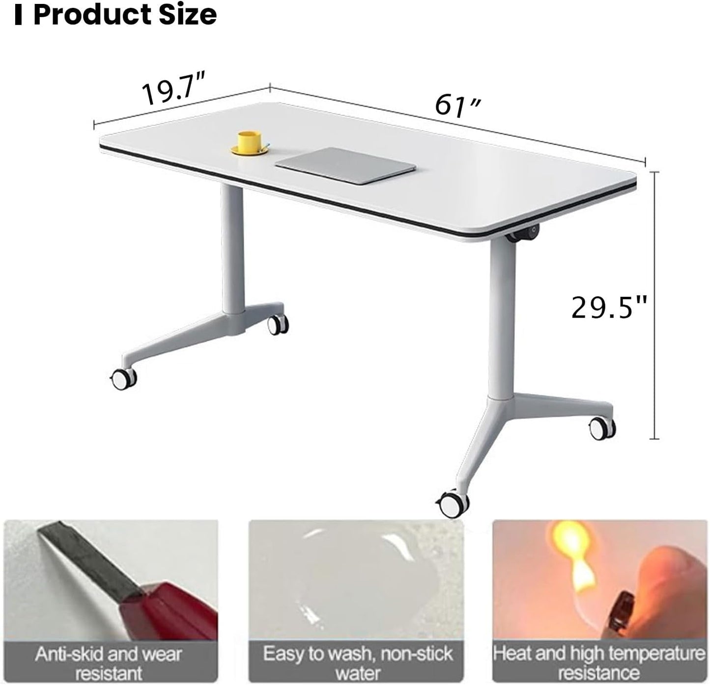 Conference Table Folding Conference Table, Modern Conference Room Table White Meeting Table Flip Top Large Mobile Training Tables, Mobile Training Seminar Tables for Office Classroom (4pack 63in)