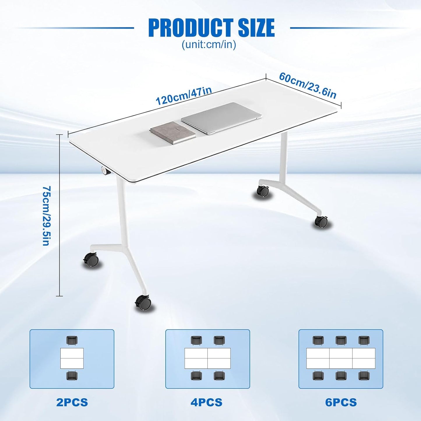 Conference Table, Folding Conference Desk Modern White, Seminar Table with Wheels, 2-10 People for Office, Meeting Break Room (2, 1915, 47IN)