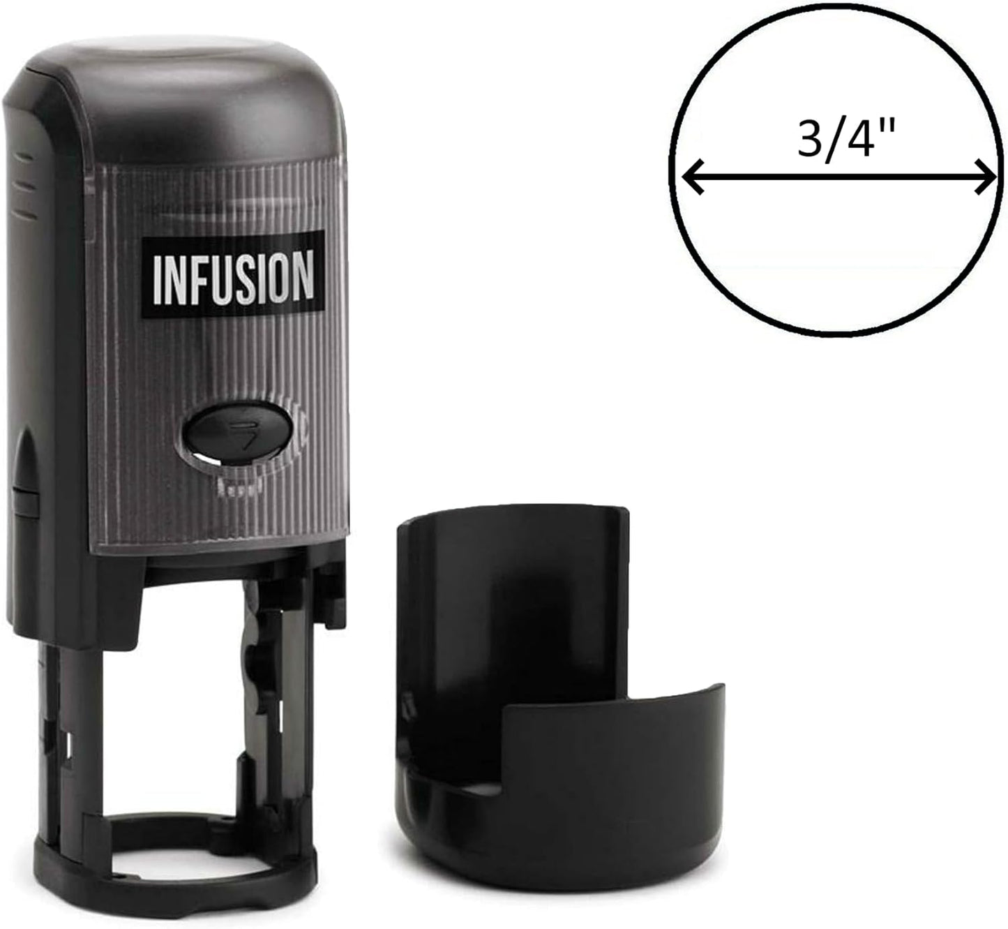 Infusion Custom Text Round Self-Inking Rubber Stamp (3/4" Diameter) - 1 Line of Text with Initial Line and Border