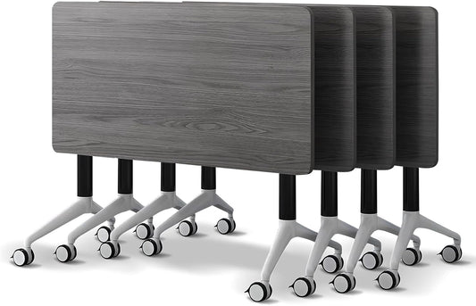 Conference Room Table with Flip-Top Design for Dynamic Meetings, Business Table Computer Desk with Heavy-Duty Frame,Foldable Seminar Meeting Tables for Home Office (4, B, 61IN)