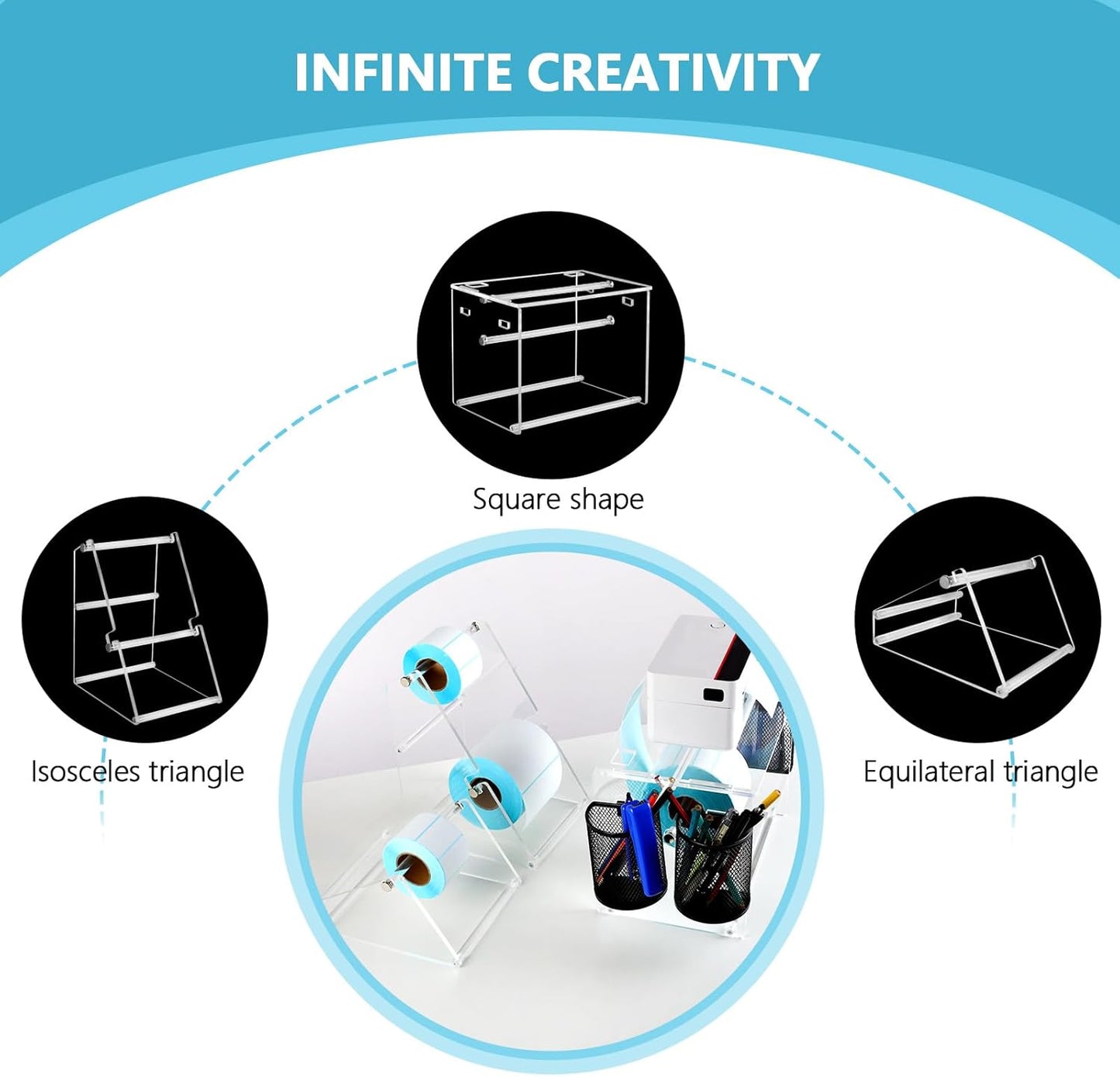 (2 Tier Acrylic Label Paper Stand) Label Roll Holder for Rolls and Fanfold Labels,Acrylic Label Holder for Thermal Printer,Desktop Label Printer Holder for Home,Office,Study,Small Business